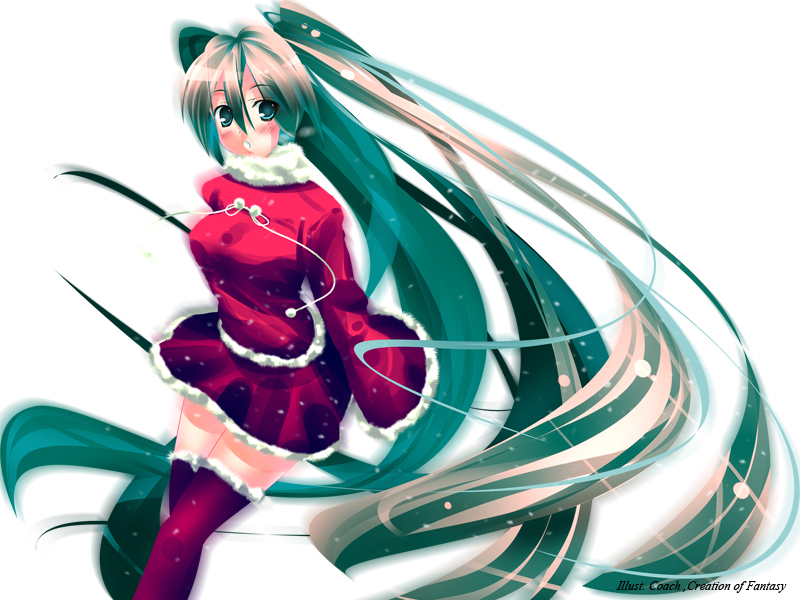 coach (artist), hatsune miku, vocaloid, bad id, bad pixiv id, tagme, christmas, long hair, santa costume, solo, thighhighs, very long hair