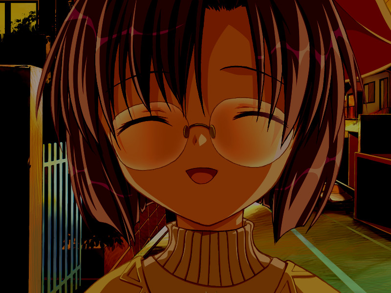 kirishima kaho, l-laboratory, trouble trap lab, game, glasses, happy, short hair, turtleneck