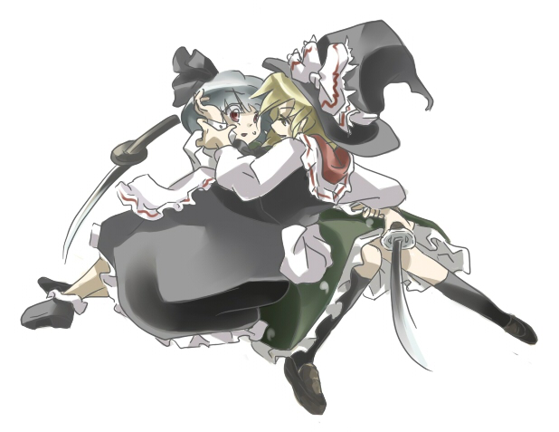 makako, makako (yume bouei shoujo tai), kirisame marisa, konpaku youmu, touhou, 2girls, blonde hair, female focus, hat, multiple girls, witch, witch hat