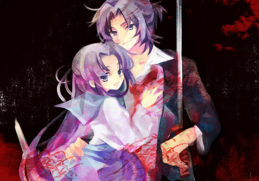 shimeko, asakura ryo, asakura ryoko, suzumiya haruhi no yuuutsu, bad id, bad pixiv id, 00s, 1boy, 1girl, blood, dual persona, genderswap, genderswap (ftm), school uniform, serafuku, shimeshime