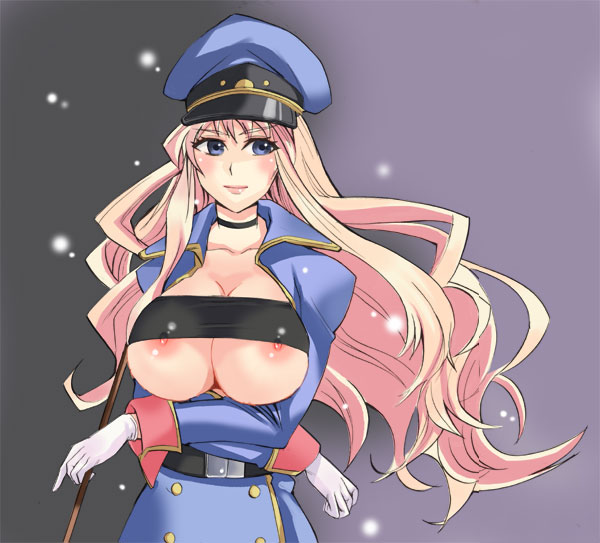 otabe sakura, sheryl nome, macross, macross frontier, 00s, blonde hair, blue eyes, breasts, large breasts, long hair, nipples, solo, underboob