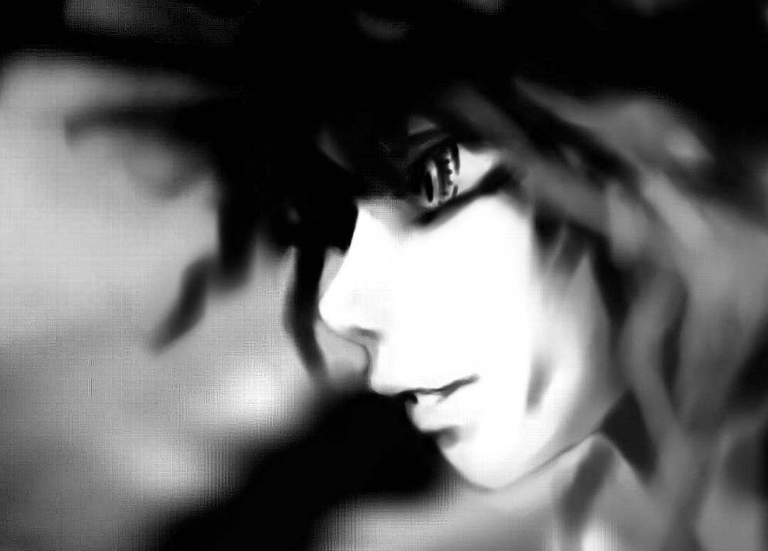 futon (kitsune tsuki), kitsune tsuki, kirisame marisa, touhou, 1girl, close-up, female focus, from side, greyscale, monochrome, parted lips, profile, solo, upper body