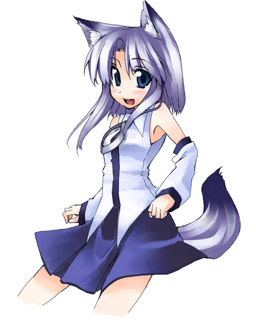 pangea, tagme, animal ears, blue eyes, detached sleeves, dog ears, solo, tail