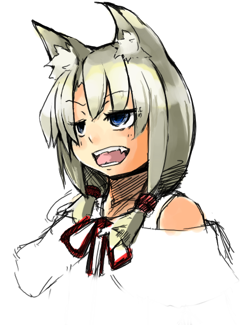 luft (luft dokka), tagme, animal ears, blue eyes, dog ears, fang, sketch, solo