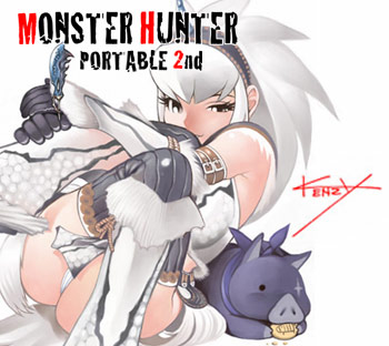 kenzy, poogie, capcom, monster hunter (series), monster hunter portable 2nd, lowres, 1girl, arm warmers, armband, armpits, ass, belt, black gloves, black thighhighs, blue skin, colored skin, crop top, cross scar, crossed legs, eating, elbow gloves, eyelashes, fantasy, food, foreshortening, fur trim, gloves, hairband, horns, hugging own legs, kirin (armor), leg warmers, loincloth, long hair, looking at viewer, lying, midriff, naughty face, on stomach, panties, pantyshot, pig, reclining, scar, scar across eye, scar on face, scarf, signature, simple background, single horn, sitting, skirt, smile, spiked hair, strap, thighhighs, underwear, upskirt, white hair, white panties
