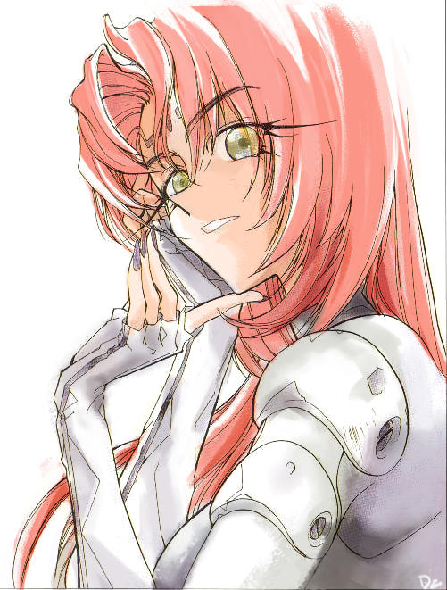 so dakki, houshin engi, jpeg artifacts, 1990s (style), nail polish, red hair, retro artstyle, solo, yellow eyes