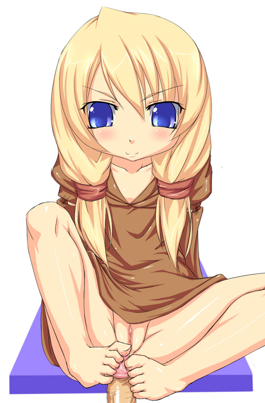 buresu, geomancer (fft), final fantasy, final fantasy tactics, 1girl, barefoot, blonde hair, blue eyes, censored, feet, footjob, loli, mosaic censoring, penis, pussy, solo focus, toe scrunch, toes, twintails