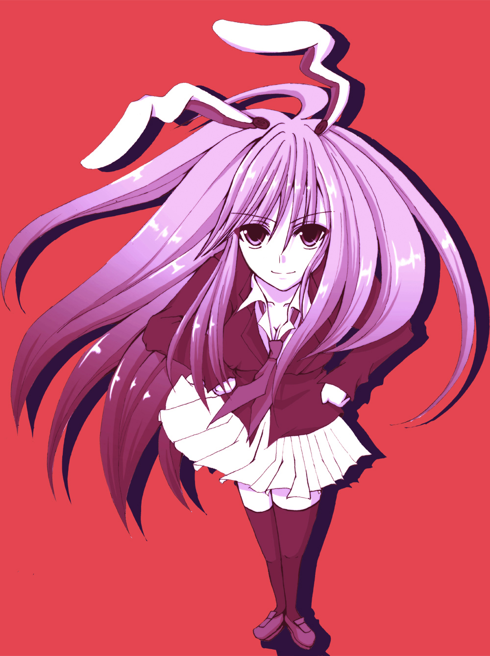 nonoko, yuuka nonoko, reisen udongein inaba, touhou, bad id, bad pixiv id, highres, 1girl, animal ears, female focus, full body, long hair, monochrome, rabbit ears, simple background, solo, standing