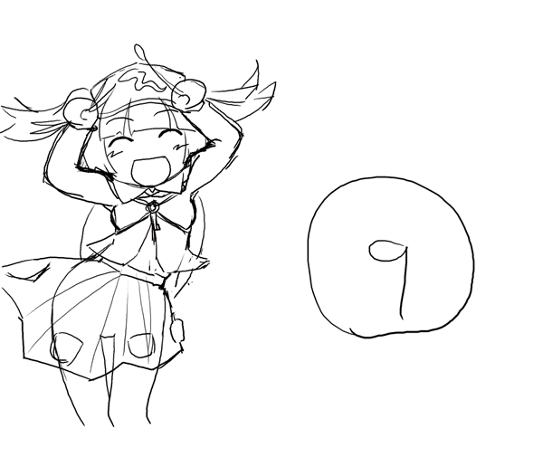 yasuhito, kawashiro nitori, touhou, animated, animated gif, caramelldansen, circled 9, female focus, greyscale, hat, key, midriff, monochrome, navel, sketch, smile, solo, twintails, two side up