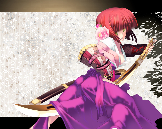 coffee cat, bushidou (sekaiju), bushidou 4 (sekaiju), atlus, etrian odyssey, brown eyes, red hair, solo, sword, weapon