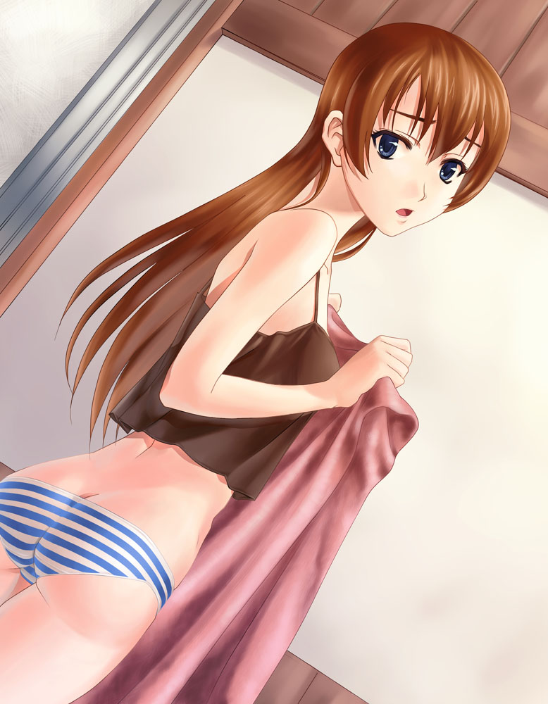 oyamada musshu, yuasa hiromi, true tears, 00s, ass, camisole, lingerie, panties, solo, striped clothes, striped panties, underwear