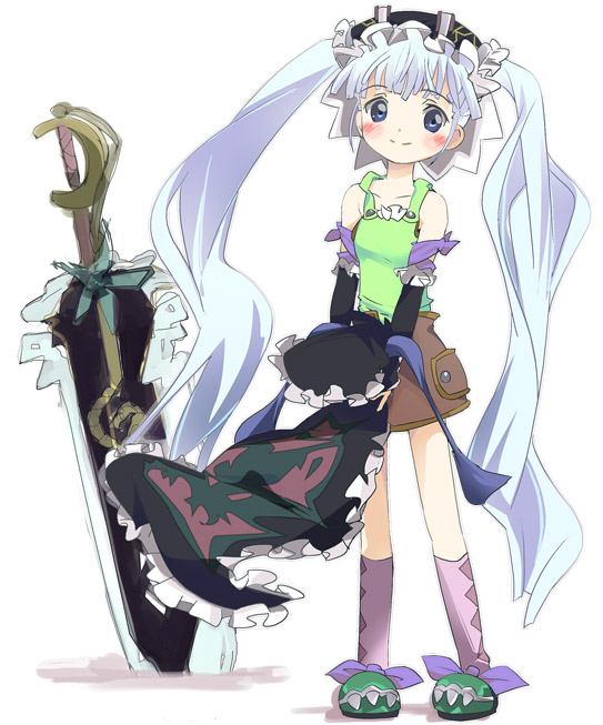 ixy, gretel (otogi-jushi akazukin), otogi-juushi akazukin, gretel, 00s, 1girl, blue eyes, blue hair, female focus, matching hair/eyes, solo, twintails