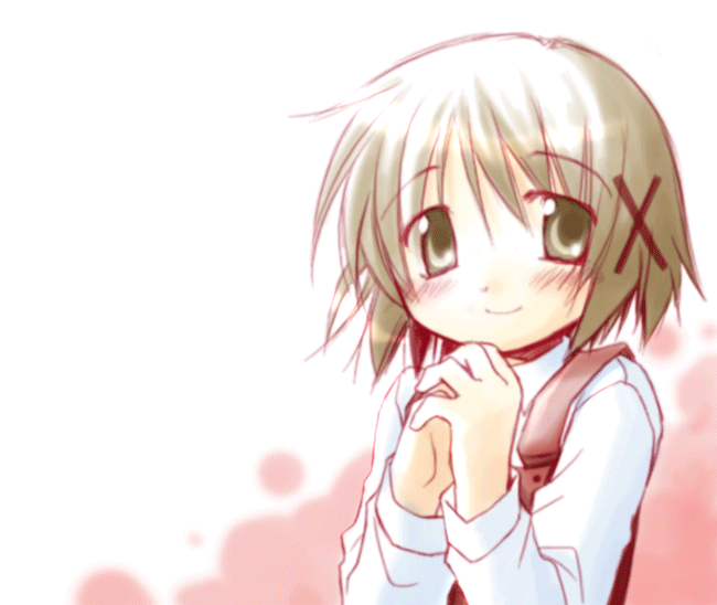 aoki ume, yuno (hidamari sketch), hidamari sketch, animated, animated gif, 00s, 1girl, blinking, blush, brown eyes, brown hair, female focus, hair ornament, hairclip, long sleeves, school uniform, serafuku, short hair, smile, solo, yamabuki high school uniform