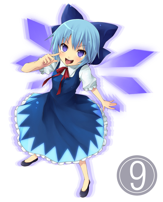 hijiki (hijikini), hijikini, cirno, phantasmagoria of flower view, touhou, bad id, bad pixiv id, 1girl, bow, circled 9, female focus, solo