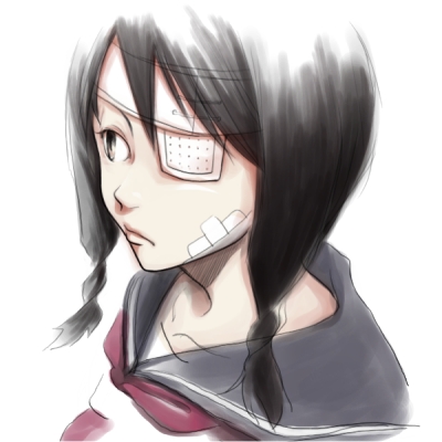kobushi abiru, sayonara zetsubou sensei, lowres, 00s, bandage over one eye, bandages, eyepatch, solo