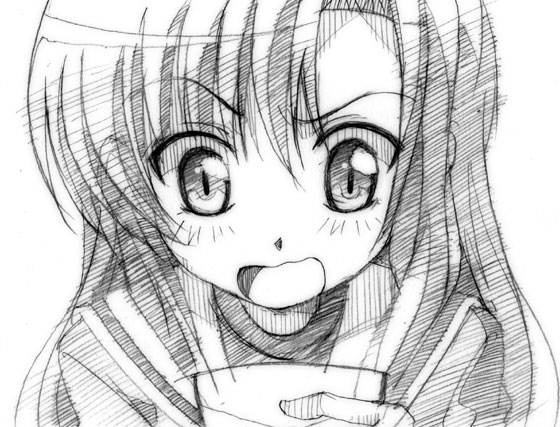 gofu, katsura hinagiku, hayate no gotoku!, traditional media, 00s, greyscale, monochrome, sketch, solo