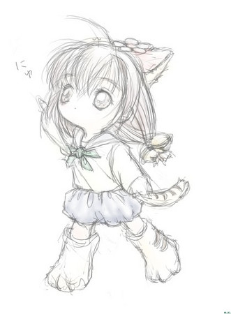 k.x., puchiko, di gi charat, lowres, 1girl, animal ears, cat ears, cat girl, cat tail, child, female focus, solo, tail