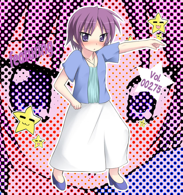 tekehiro, hiiragi inori, lucky star, 00s, 1girl, blue eyes, blush, female focus, purple hair, short hair, solo