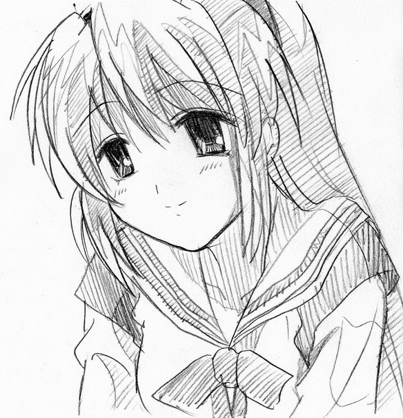r-yeah, sakagami tomoyo, clannad, tagme, 00s, greyscale, monochrome, sketch, solo