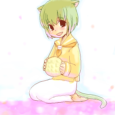 lowres, animal ears, bread, cat ears, cat tail, food, melon bread, oekaki, solo, tail