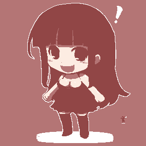 lowres, 1girl, chibi, female focus, monochrome, oekaki, red theme, solo, thighhighs