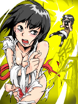 amakura mio, kurosawa sae, fatal frame, fatal frame 2, tecmo, lowres, 2girls, camera, japanese clothes, miko, multiple girls, tearing clothes, torn clothes