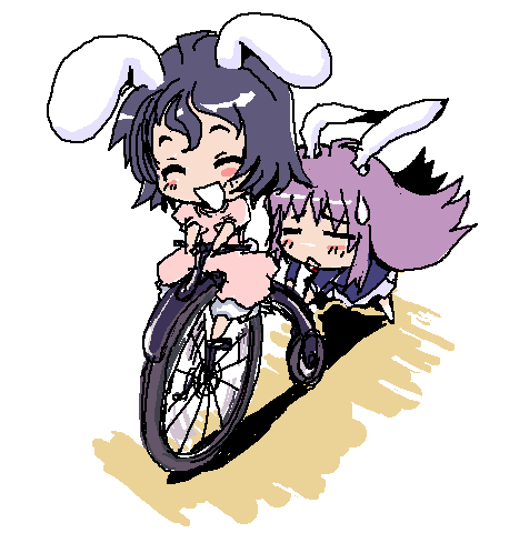 baku taso, itigekimaru, inaba tewi, reisen udongein inaba, touhou, lowres, 2girls, animal ears, chibi, female focus, multiple girls, rabbit ears, white background