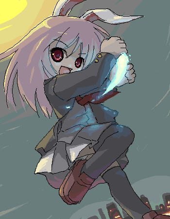 urara (ckt), reisen udongein inaba, touhou, lowres, 1girl, animal ears, blazer, female focus, jacket, oekaki, pleated skirt, rabbit ears, skirt, solo, thighhighs