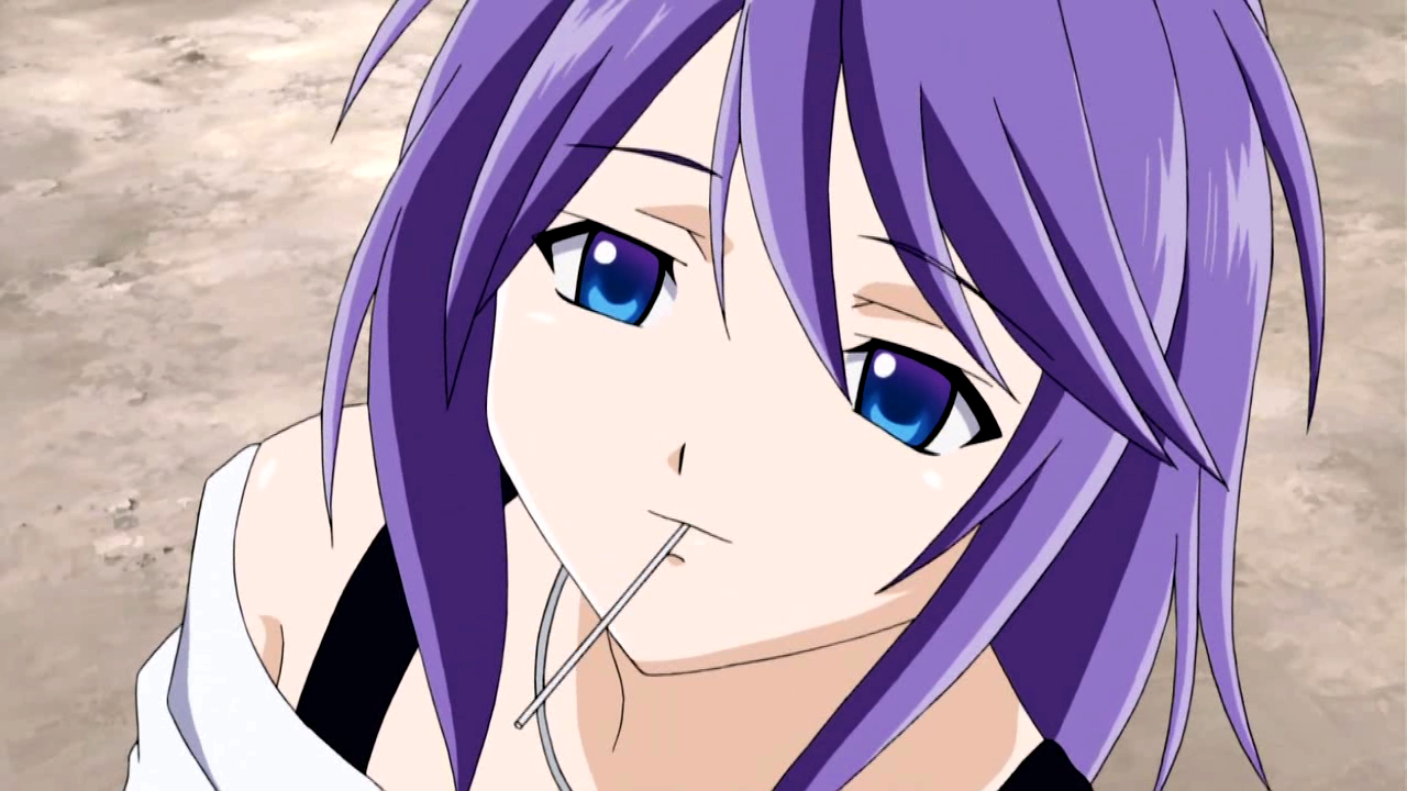shirayuki mizore, rosario+vampire, anime screenshot, 00s, 1girl, blue eyes, female focus, purple hair, short hair, solo