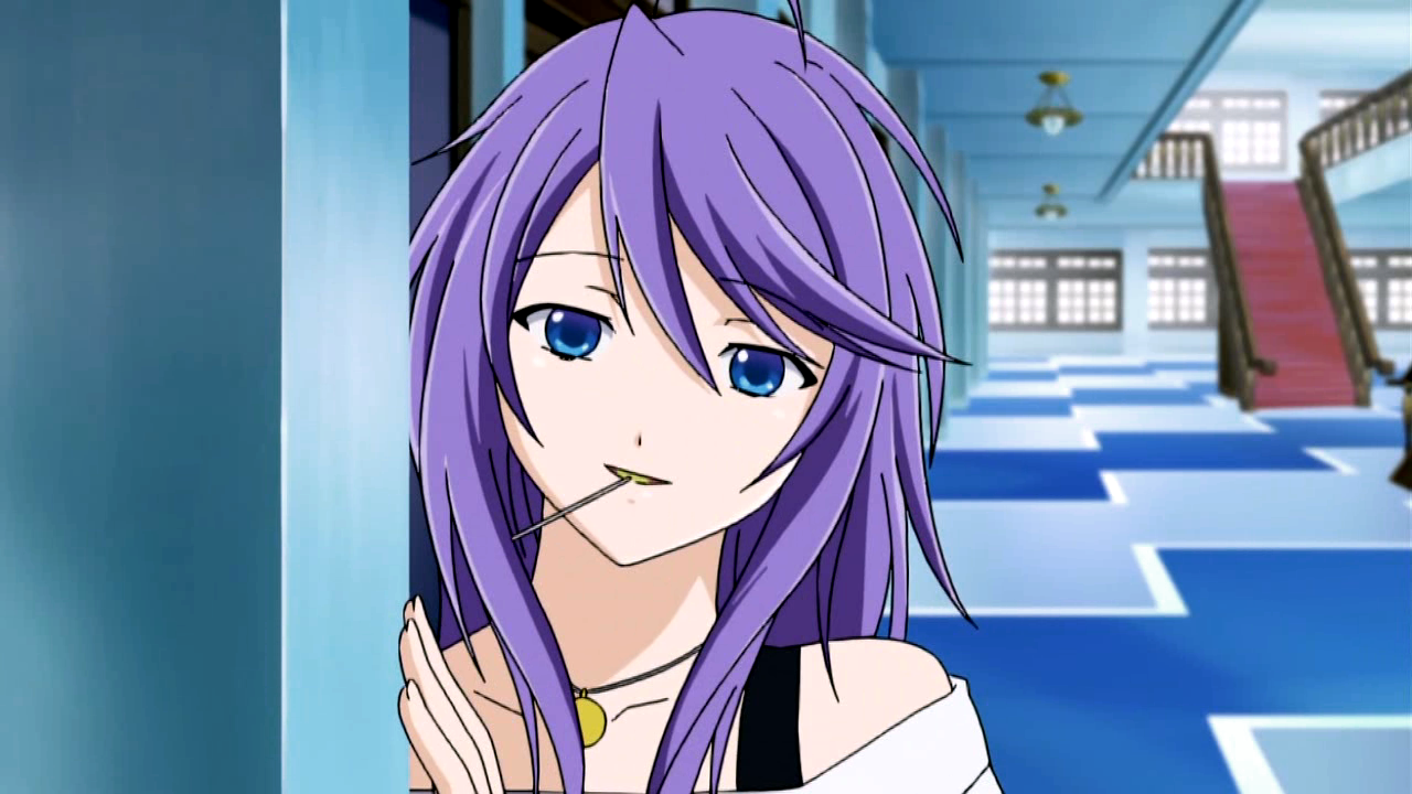 shirayuki mizore, rosario+vampire, anime screenshot, 00s, blue eyes, long hair, purple hair, solo