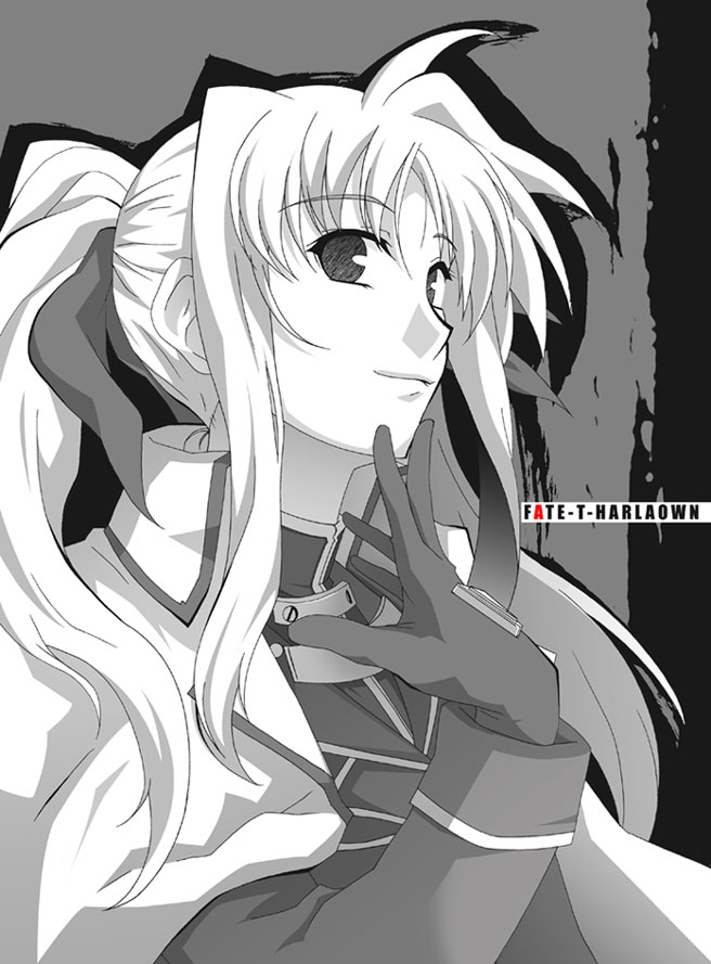 apr, fate testarossa, lyrical nanoha, mahou shoujo lyrical nanoha, mahou shoujo lyrical nanoha a's, mahou shoujo lyrical nanoha strikers, eyebrows, 00s, 1girl, closed mouth, female focus, gloves, long hair, ponytail, sidelocks, smile, solo, upper body, very long hair