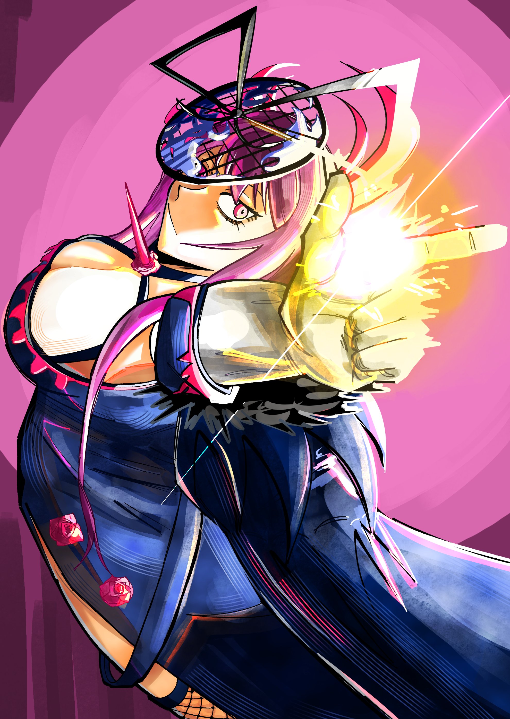 chriiis, ivy (fire emblem), fire emblem, fire emblem engage, nintendo, spiked, absurdres, highres, 1girl, bare shoulders, breasts, cleavage, elbow gloves, fascinator, fishnet thighhighs, fishnets, from above, gloves, large breasts, long hair, looking at viewer, magic, purple eyes, purple hair, see-through clothes, see-through headwear, solo, thighhighs, thighs, thorn print, white gloves