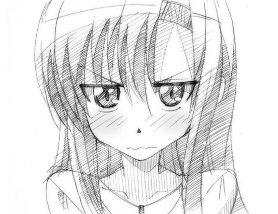 gofu, katsura hinagiku, hayate no gotoku!, traditional media, 00s, blush, greyscale, monochrome, sketch