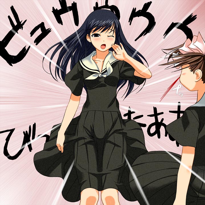fukuzawa yumi, ogasawara sachiko, maria-sama ga miteru, 00s, 2girls, blood, multiple girls, nosebleed, school uniform, serafuku, skirt, wind, yuri