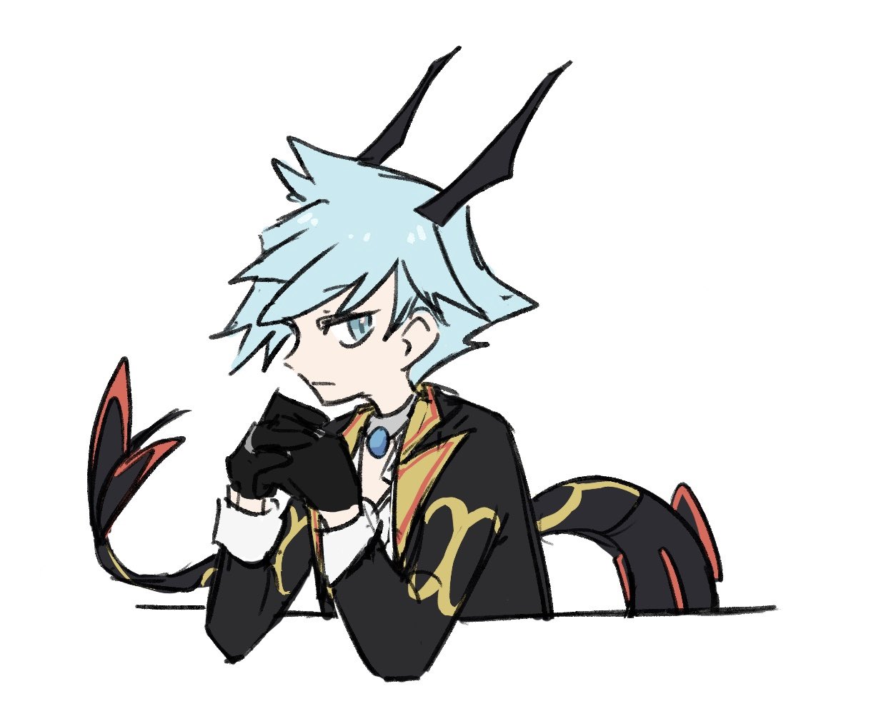 xlii idk, rayquaza, steven stone, steven stone (anniversary 2021), nintendo, pokemon, pokemon masters ex, alternate color, blue eyes, blue hair, gen 3 pokemon, horns, legendary pokemon, official alternate costume, pokemon tail, shiny pokemon, tail