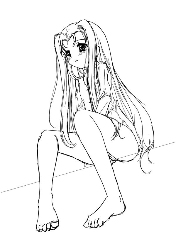frapowa, lutecia, lutecia alpine, lyrical nanoha, mahou shoujo lyrical nanoha, mahou shoujo lyrical nanoha strikers, toe-point, 00s, barefoot, feet, greyscale, monochrome, sketch, solo, toe scrunch, toes