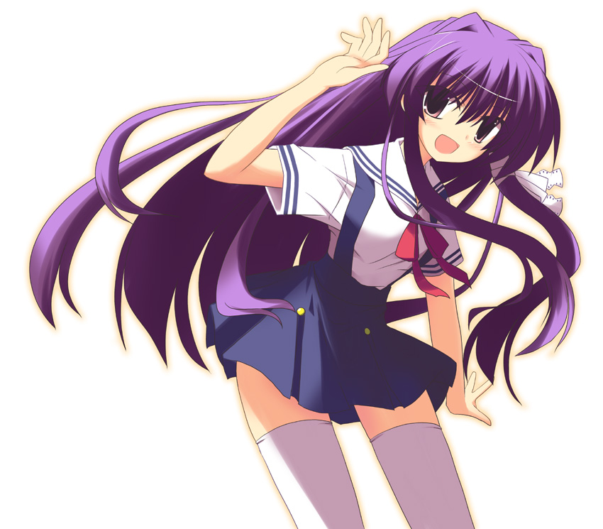 kugui kiyunemu, fujibayashi kyou, clannad, 00s, leaning forward, school uniform, serafuku, solo, thighhighs, zettai ryouiki