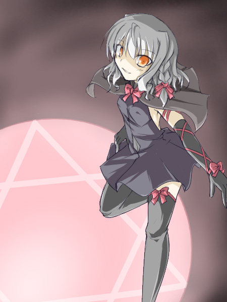 nin (raven28), sk (artist), bell zephyr, night wizard, bad id, bad pixiv id, 00s, 1girl, female focus, hexagram, magic circle, solo, thighhighs