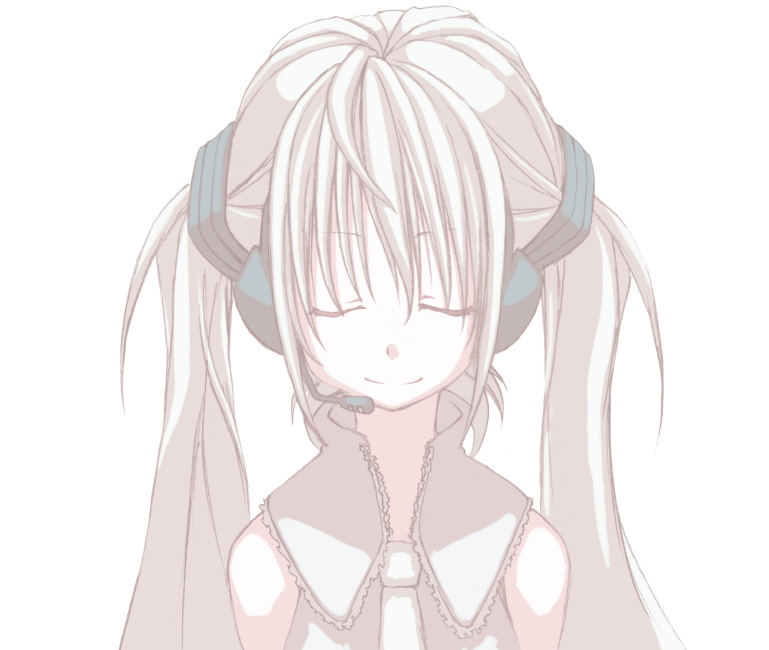 kuro (kuroneko no kanzume), hatsune miku, vocaloid, bare shoulders, closed eyes, microphone, necktie, solo, twintails