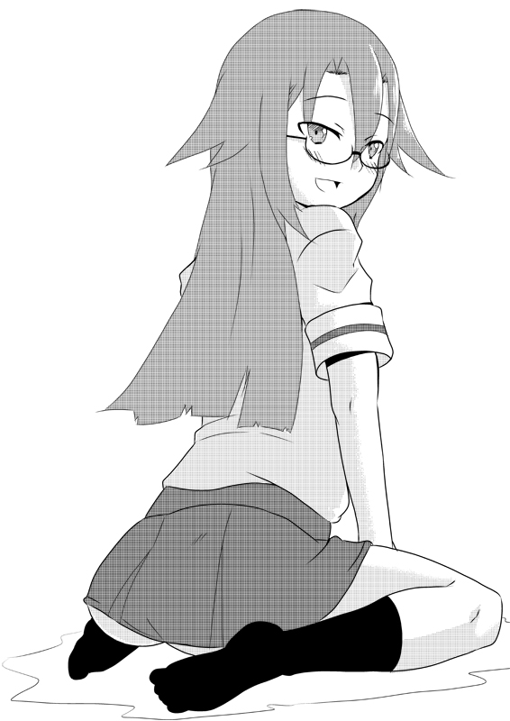 johnny funamushi, azuma satori, bamboo blade, tagme, 00s, glasses, greyscale, monochrome, solo