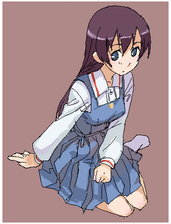 koma (qqq111), yuasa hiromi, true tears, bad id, bad pixiv id, lowres, 00s, 1girl, blue eyes, female focus, long hair, oekaki, purple hair, school uniform, serafuku, skirt, solo