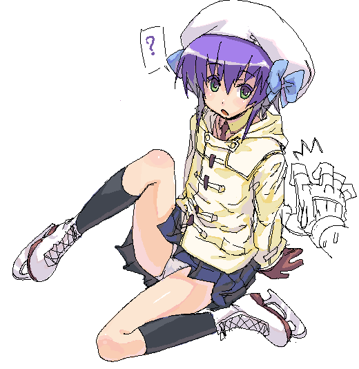 koma (qqq111), shiho elis, night wizard, bad id, bad pixiv id, 00s, 1girl, ?, female focus, hat, ice skates, panties, purple hair, skates, solo, underwear