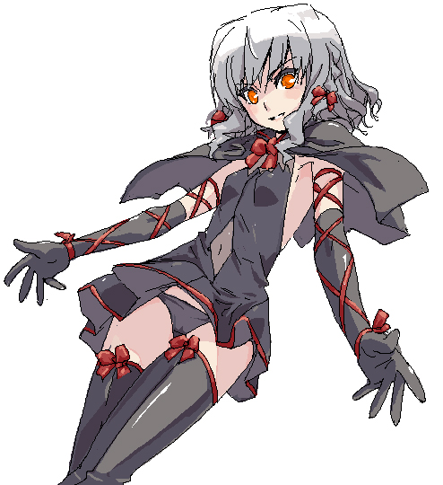 koma (qqq111), bell zephyr, night wizard, bad id, bad pixiv id, 00s, 1girl, cape, elbow gloves, female focus, gloves, panties, solo, thighhighs, underwear