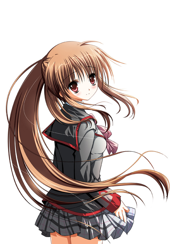 cariboy, natsume rin, little busters!, bad id, bad pixiv id, brown hair, ponytail, red eyes, school uniform, serafuku, solo