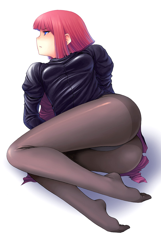 noise (tsuzuki), haman karn, gundam, gundam zz, zeta gundam, toe-point, 1girl, artistic error, ass, feet, female focus, panties, panties under pantyhose, pantyhose, red hair, short hair, solo, toe scrunch, toes, underwear