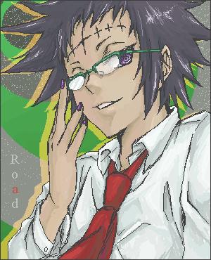 road kamelot, d.gray-man, lowres, 00s, 1girl, adjusting eyewear, female focus, glasses, solo