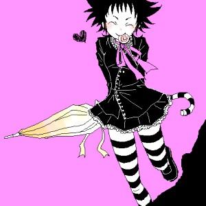 road kamelot, d.gray-man, lowres, 00s, candy, food, heart, lollipop, oekaki, smile, solo, swirl lollipop, thighhighs, umbrella