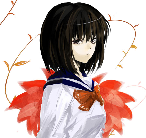 tomasu, tsurukame, original, bad id, bad pixiv id, 1girl, brown eyes, brown hair, female focus, school uniform, serafuku, solo