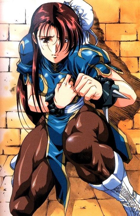 urushihara satoshi, chun-li, capcom, street fighter, 1girl, brown hair, bun cover, china dress, chinese clothes, double bun, dress, female focus, hair bun, knees, legs, muscular, muscular female, pantyhose, pelvic curtain, scared, single hair bun, solo, thighs, undressing