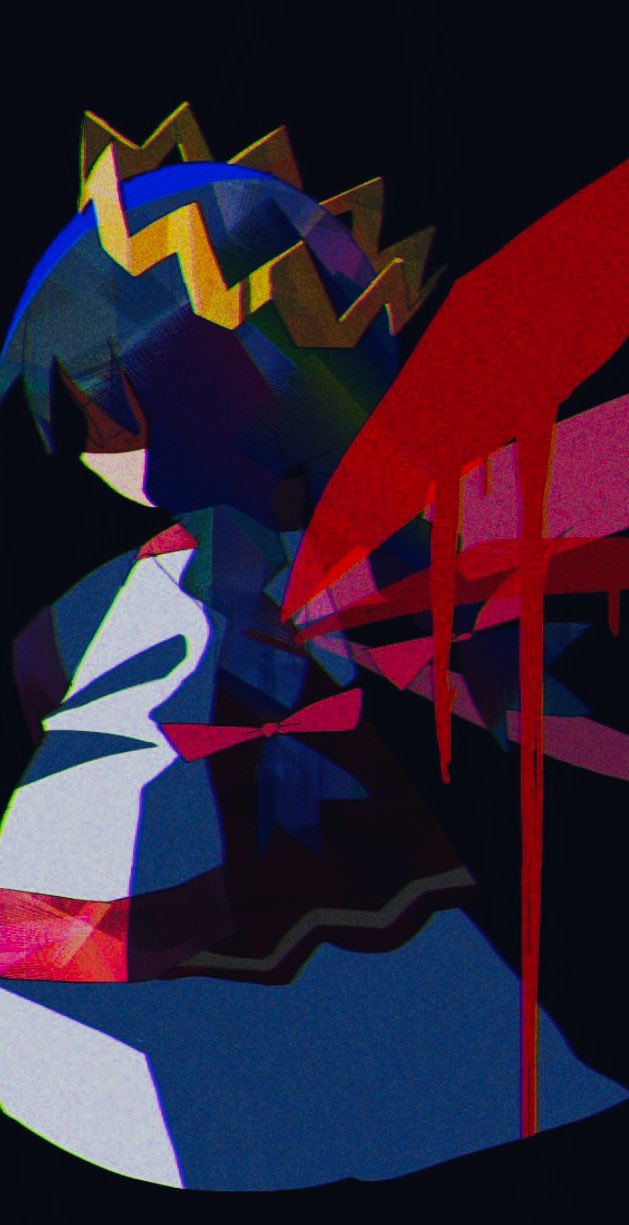 pokko (pokkokirby427), ripple star queen, zero two (kirby), kirby (series), kirby 64, nintendo, highres, 1girl, black background, black hair, blood, bow, braid, crown, fairy, fairy wings, hair bow, long hair, low twin braids, possessed, red bow, simple background, sleeves past fingers, sleeves past wrists, twin braids, wings